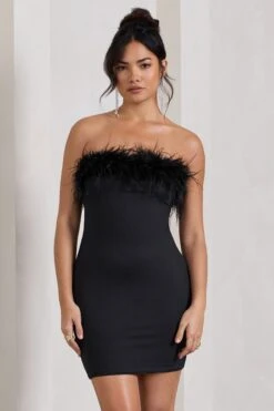 Stop The Show | Black Feather Trim Bandeau Mini Dress -Sangyong Store WB HR CL127104002 StopTheShowBlackFeatherTrimBandeauMiniDress0