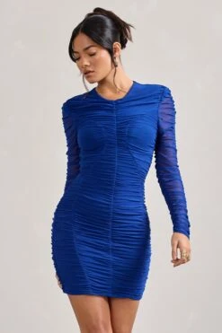Euphoria | Cobalt Blue Ruched Long Sleeve Mini Dress 11 Euphoria | Cobalt Blue Ruched Long Sleeve Mini Dress -Sangyong Store WB HR CL127184071 Euphoria CobaltBlueRuchedLongSleeveMiniDress2