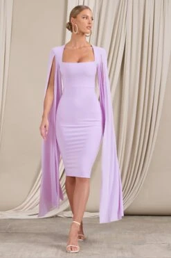 Flawless | Lilac Square Neck Midi Dress With Cape Sleeves -Sangyong Store WB HR CL127209033 Flawless LilacSquareNeckMidiDressWithCapeSleeves3