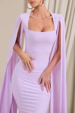 Flawless | Lilac Square Neck Midi Dress With Cape Sleeves -Sangyong Store WB HR CL127209033 Flawless LilacSquareNeckMidiDressWithCapeSleeves4
