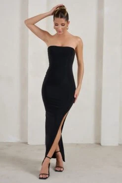 One Wish | Black Maxi Dress With Thigh Split -Sangyong Store WB HR CL127217 OneWishBlackMaxiDressWithThighSplit2