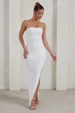 One Wish | White Maxi Dress With Thigh Split -Sangyong Store WB HR CL127217 OneWishWhiteMaxiDressWithThighSplit1