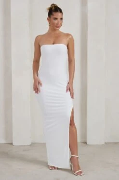 One Wish | White Maxi Dress With Thigh Split -Sangyong Store WB HR CL127217 OneWishWhiteMaxiDressWithThighSplit3 01