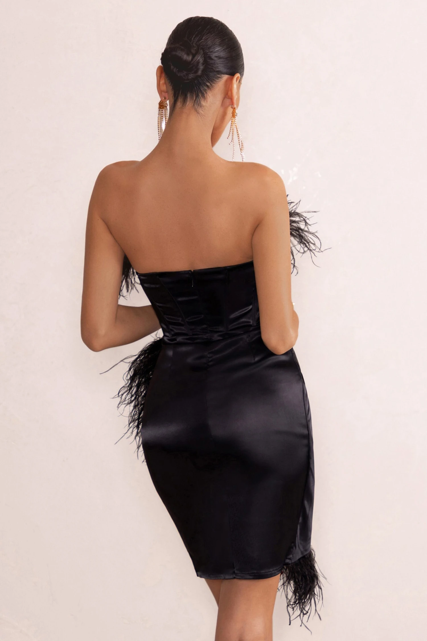 Forever High | Black Bandeau Wrap Front Mini Dress With Feather Trim 4 Forever High | Black Bandeau Wrap Front Mini Dress With Feather Trim - Image 2