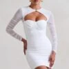 Daiquiri | White Ruched Cut Out Mesh Mini Dress With Long Sleeves