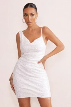 Sparkly Night | White Sequin Cowl Neck Mini Dress -Sangyong Store WB HR CL127300 SparklyNightWhiteSequinCowlNeckMiniDress0