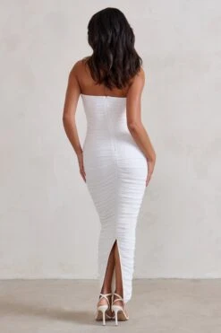 My Lady | White Strapless Bodycon Ruched Mesh Maxi Dress -Sangyong Store WB HR CL127347 MyLadyWhiteStraplessBodyconRuchedMeshMidiDress6