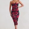 My Girl | Black & Red Floral Print Bandeau Bodycon Ruched Mesh Midi Dress -Sangyong Store WB HR CL127347 MyLady Black RedFloralPrintBandeauBodyconRuchedMeshMaxiDress2 1