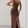 Dressing Up | Chocolate Brown One Shoulder Maxi Dress With Open Back Detail