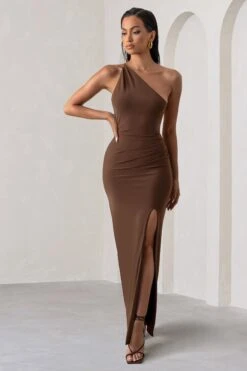 Dressing Up | Chocolate Brown One Shoulder Maxi Dress With Open Back Detail -Sangyong Store WB HR CL127621 DressingUpChocolateHRownOneShoulderMaxiDressWithOpenBackDetail1
