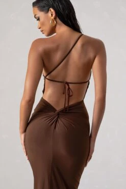 Dressing Up | Chocolate Brown One Shoulder Maxi Dress With Open Back Detail -Sangyong Store WB HR CL127621 DressingUpChocolateHRownOneShoulderMaxiDressWithOpenBackDetail2