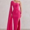 Romi | Hot Pink One Shoulder Twist Design Maxi Dress -Sangyong Store WB HR CL127683 RomiHotPinkOneShoulderTwistDesignMaxiDress0