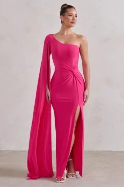 Romi | Hot Pink One Shoulder Twist Design Maxi Dress