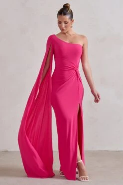 Romi | Hot Pink One Shoulder Twist Design Maxi Dress -Sangyong Store WB HR CL127683 RomiHotPinkOneShoulderTwistDesignMaxiDress3