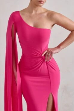 Romi | Hot Pink One Shoulder Twist Design Maxi Dress -Sangyong Store WB HR CL127683 RomiHotPinkOneShoulderTwistDesignMaxiDress4