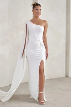 Romi | White One Shoulder Twist Design Maxi Dress