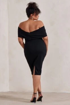 Alyssa | Black Bardot Bow Detail Midi Dress -Sangyong Store WB HR CL127772 Alyssa BlackBardotBowDetailMidiDress4