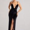 Miranda | Black Velvet Plunge Neck Twist Maxi Dress