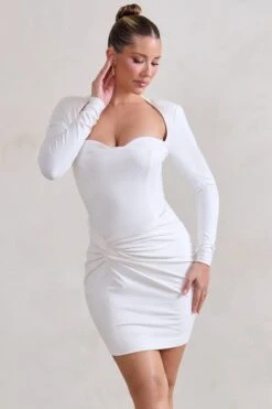 Corelle | White Long Sleeve Sweet Heart Twist Detail Mini Dress -Sangyong Store WB HR CL128256 CorelleWhiteLongSleeveSweetHeartTwistDetailMiniDress1