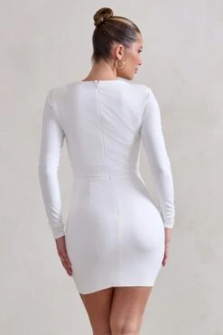 Corelle | White Long Sleeve Sweet Heart Twist Detail Mini Dress -Sangyong Store WB HR CL128256 CorelleWhiteLongSleeveSweetHeartTwistDetailMiniDress4 01