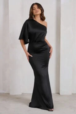 Sabrina | Black Asymmetric Off The Shoulder Satin Maxi Dress 10 Sabrina | Black Asymmetric Off The Shoulder Satin Maxi Dress -Sangyong Store WB HR CL128275 SabrinaBlackAsymmetricOffTheShoulderSatinMaxiDress12
