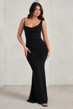 Corinne | Black Asymmetric Cowl Neck Backless Maxi Dress -Sangyong Store WB HR CL128399 CorinneBlackAsymmetricCowlNeckBacklessMaxiDress3 7f9e5feb 529b 47ab beea e3cd52cd9cec