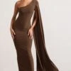 Dominique | Chocolate Brown One Shoulder Cape Sleeve Bodycon Maxi Dress 1 Dominique | Chocolate Brown One Shoulder Cape Sleeve Bodycon Maxi Dress -Sangyong Store WB HR CL128400067 Dominique ChocolateOneShoulderCapeSleeveBodyconMaxiDress0