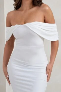 Gabrielle | White Bardot Neckline With Drape Sleeves Maxi Dress -Sangyong Store WB HR CL128402 GabrielleWhiteBardotNecklineWithDrapeSleevesMaxiDress3 aeb879af d899 4153 bcf2 70ba2c6aace4