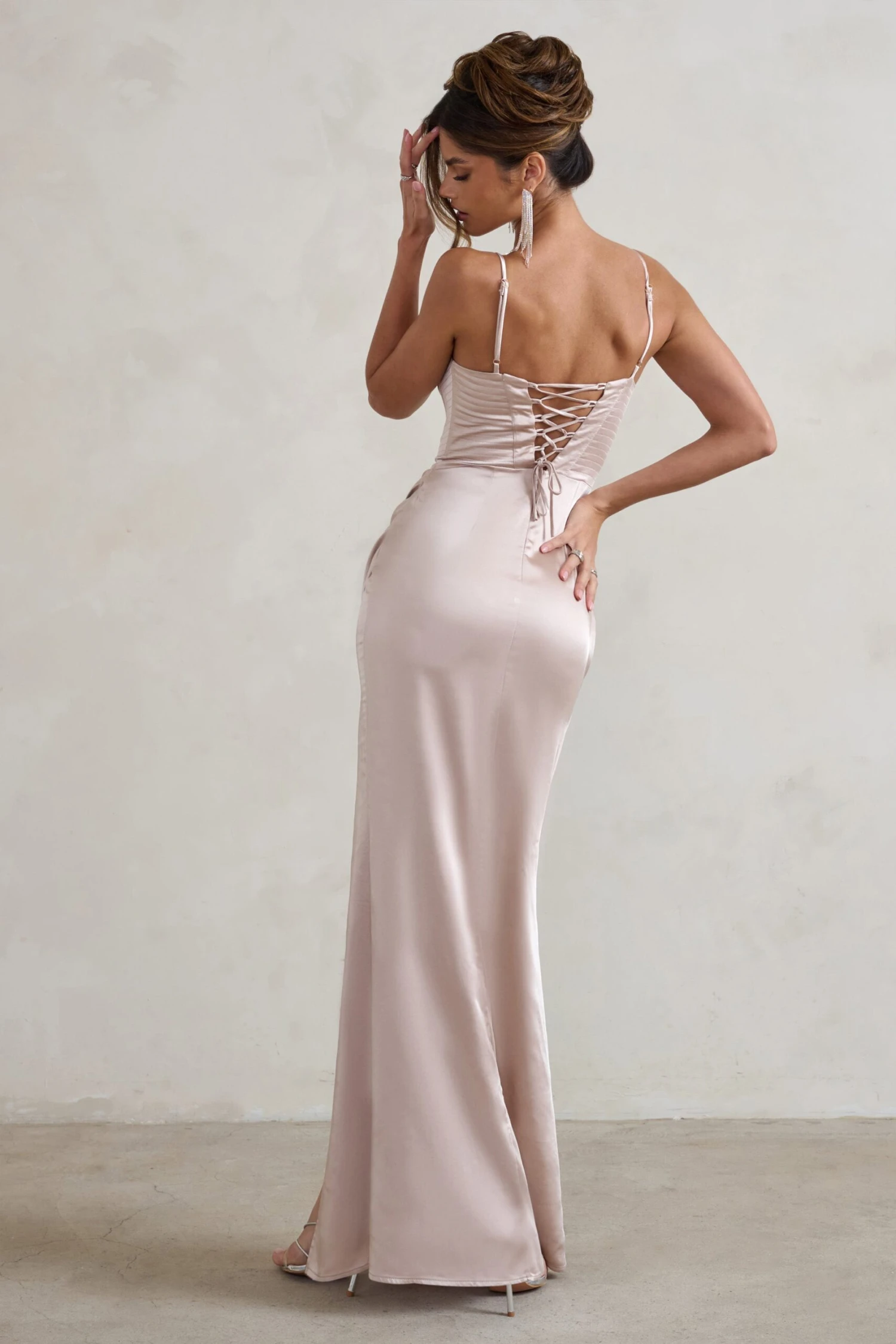 Starlight | Champagne Cowl Corset Satin Wrap Maxi Dress 4 Starlight | Champagne Cowl Corset Satin Wrap Maxi Dress - Image 2