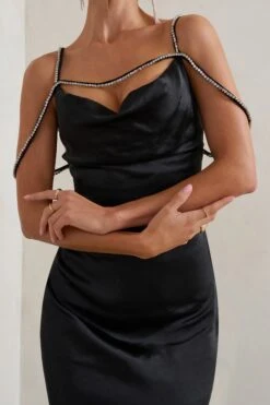 Zelda | Black Cowl Satin Cami Maxi Dress -Sangyong Store WB HR CL128404 ZeldaBlackCowlSatinCamiMaxiDress3