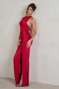 Forever Feature | Berry Red High Neck Wrap Maxi Dress -Sangyong Store WB HR CL128407 ForeverFeatureBerryRedHighNeckWrapMaxiDress4