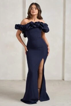 Esmeralda | Navy Structured Statement Bardot Maxi Dress 10 Esmeralda | Navy Structured Statement Bardot Maxi Dress -Sangyong Store WB HR CL128410 Esmeralda NavyStructuredStatementBardotMaxiDress2