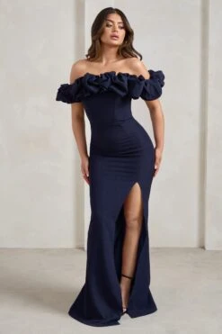 Esmeralda | Navy Structured Statement Bardot Maxi Dress 11 Esmeralda | Navy Structured Statement Bardot Maxi Dress -Sangyong Store WB HR CL128410 Esmeralda NavyStructuredStatementBardotMaxiDress3