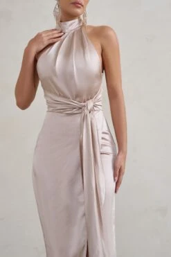 Tattianna | Champagne Asymmetric Tie Detail High Neck Satin Maxi Dress 9 Tattianna | Champagne Asymmetric Tie Detail High Neck Satin Maxi Dress -Sangyong Store WB HR CL128412 TattiannaChampagneAsymmetricTieDetailHighNeckSatinMaxiDress4