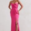 Coraline | Hot Pink Strapless Maxi Dress With Split