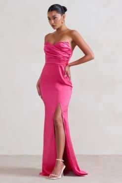 Coraline | Hot Pink Strapless Maxi Dress With Split -Sangyong Store WB HR CL128413 Coraline HotPinkStraplessMaxidressWithSplit2