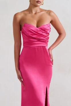 Coraline | Hot Pink Strapless Maxi Dress With Split -Sangyong Store WB HR CL128413 Coraline HotPinkStraplessMaxidressWithSplit3