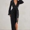 Patricia | Black Extreme Plunge Long Sleeve Maxi Dress With Tie Detail -Sangyong Store WB HR CL128428 PatriciaBlackExtremePlungeLongSleeveMaxiDressWithTieDetail2