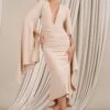 Calla | Champagne Ruched Long-Sleeved Flared Midi Dress 1 Calla | Champagne Ruched Long-Sleeved Flared Midi Dress -Sangyong Store WB HR CL128441059 Calla ChampagneRuchedLong SleevedFlaredMidiDress0