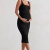 Lisbon | Black Maternity Square Neck Ruched Midi Dress -Sangyong Store WB HR CL128472 LisbonBlackMaternitySquareNeckRuchedMidiDress1