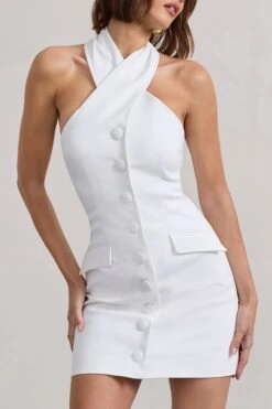 Dani | White Halter Neck Tailored Buttoned Bodycon Mini Dress 10 Dani | White Halter Neck Tailored Buttoned Bodycon Mini Dress -Sangyong Store WB HR CL128487005 DaniWhiteHalterNeckTailoredButtonedBodyconMiniDress6 32b69157 b6c0 41da 924e 5d7ada041800