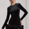 Claudine | Black Velvet Long-Sleeved Ruffled Mini Dress -Sangyong Store WB HR CL128798002 ClaudineBlackVelvetLong SleevedRuffledMiniDress1