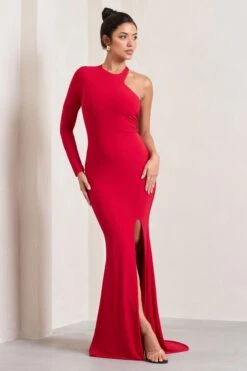 Toya | Red Asymmetric Split Maxi Dress 11 Toya | Red Asymmetric Split Maxi Dress -Sangyong Store WB HR CL128816004 ToyaRedAsymmetricSplitMaxiDress3