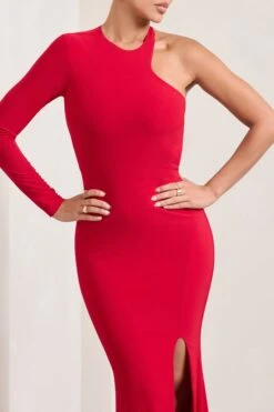 Toya | Red Asymmetric Split Maxi Dress 9 Toya | Red Asymmetric Split Maxi Dress -Sangyong Store WB HR CL128816004 ToyaRedAsymmetricSplitMaxiDress4