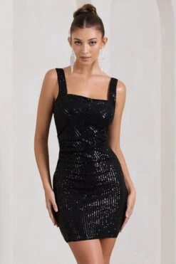 Glimmer | Black Sequin Open-Back Bodycon Mini Dress -Sangyong Store WB HR CL128929002 GlimmerBlackSequinOpen BackBodyconMiniDress3