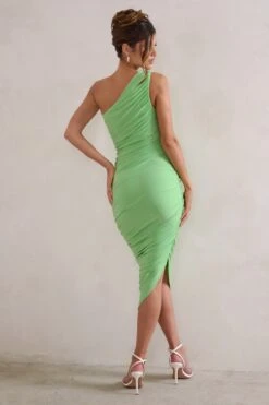 Dorit | Light Green One Shoulder Asymmetric Ruched Midi Dress -Sangyong Store WB HR CL129293 DoritLightGreenOneShoulderAsymmetricRuchedMidiDress5