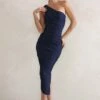 Dorit | Navy One Shoulder Asymmetric Ruched Midi Dress -Sangyong Store WB HR CL129293 DoritNavyOneShoulderAsymmetricRuchedMidiDress1