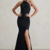 Jodie | Black Halterneck Fishtail Maxi Dress With Split -Sangyong Store WB HR CL129308 JodieBlackHalterneckFishtailMaxiDressWithSplit0