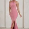 Jodie | Powder Pink Halterneck Fishtail Maxi Dress With Split -Sangyong Store WB HR CL129308 JodiePowderPinkHalterneckFishtailMaxiDressWithSplit3