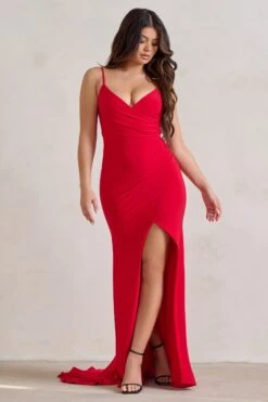 Sammi | Red Cami Plunge Wrap Maxi Dress -Sangyong Store WB HR CL129310 SammiRedCamiPlungeWrapMaxiDress2